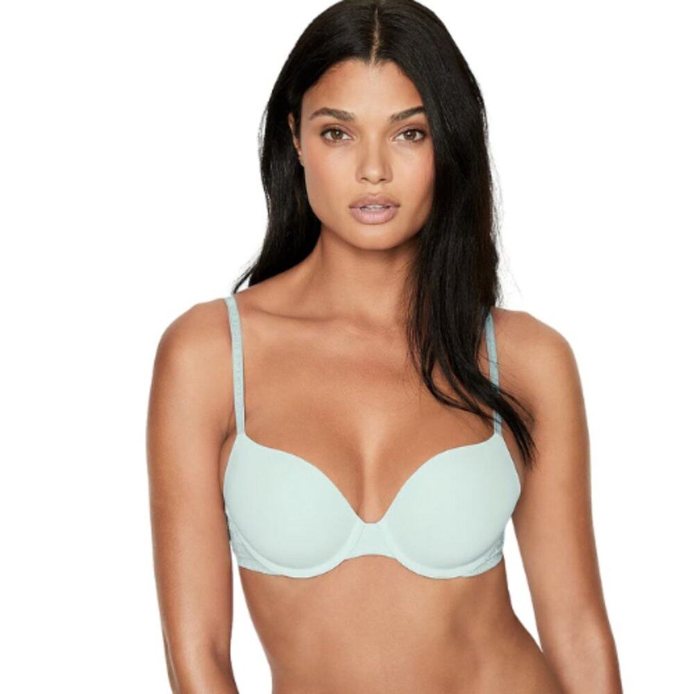 Victoria's Secret PINK Wear Everywhere Demi Cup T Shirt Bra Aqua Crystal…